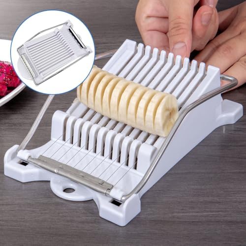 Easy Press Food Slicer with 12 Stainless Steel Wires - Heavy Duty Tomato and Soft Fruit Slicer, Cheese Cutter (Yellow)