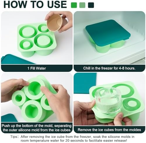 Ice Cube Tray for Stanley Cup, Silicone Tumbler Ice Mold for 20oz 30oz 40oz Stanley Cup, Chilling Whiskey, Cocktails, Drinks, Coffee(Green)