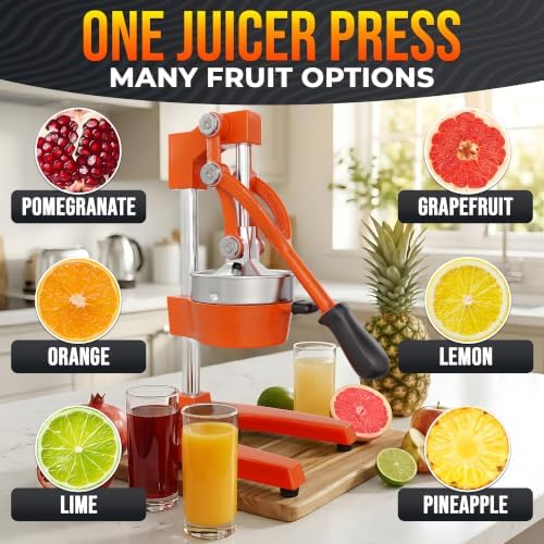 Cast Iron Juicer Hand Press, Heavy-Duty Squeezer (Orange)