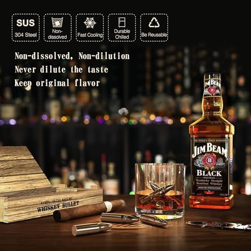 8Pcs Bullet Whiskey Stones, Reusable Metal Ice Cubes, Whiskey Gifts for Men