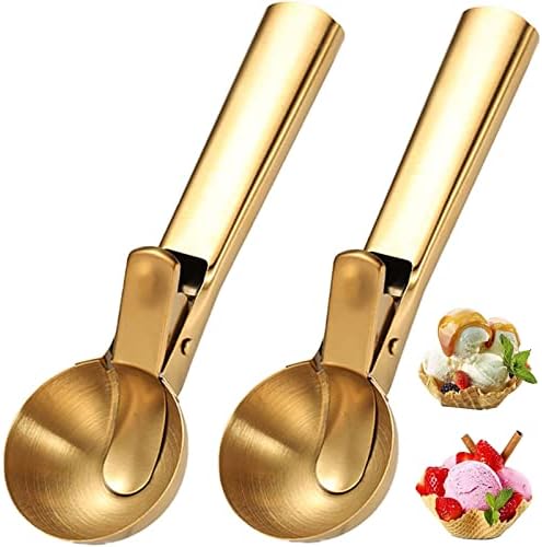 Ice Cream Scooper Stainless Steel, Cookie Scoopwith Trigger Heavy Duty Metal Icecream Scoop,Cookie Scoop Large Size Perfect For Frozen Yogurt, Gelatos, Sundaes (C-Gold 2Pack)