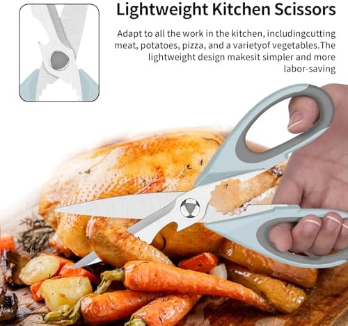 Multifunctional Stainless Steel Kitchen Scissors Set, Heavy Duty Food Scissors with Safety Cover, Sharp Utility Shears for Chicken, Meat, Vegetables, Herbs, 2 Pack