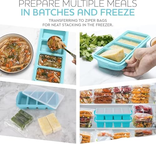 Silicone Freezer Tray With Lid-Soup Freezer Container molds-Large Ice Cube Tray Set Makes 1-Cup & 2-Cup portions cubes Perfect for preparing meals in different portion sizes Oven & Dishwasher -Safe