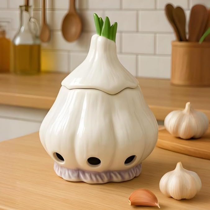 Yohsnor Ceramic Garlic Storage with Lid, 6.7x5.3in,Garlic Keeper Container