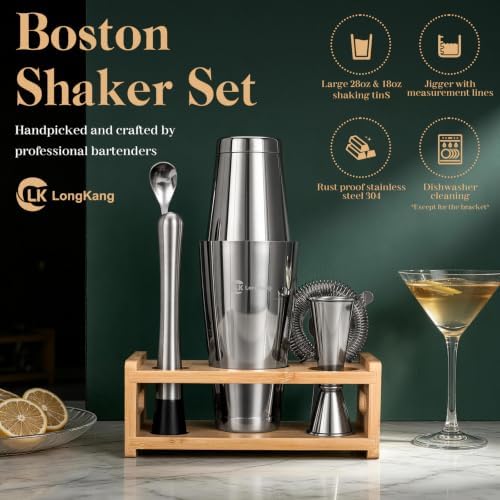 Cocktail Shaker Set with Stand-Bartender Kit for Home Bar, Stainless Steel