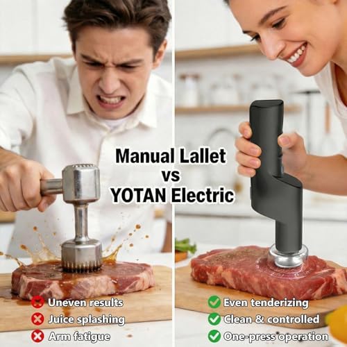 YOTAN Electric Meat Tenderizer for Steak, 3 Speed Powerful Motor, Tenderizes Tough Meat in Seconds, Stainless Steel Tender Head, Safe One-Press Design, Easy to Clean, for Beef Pork Chicken BBQ