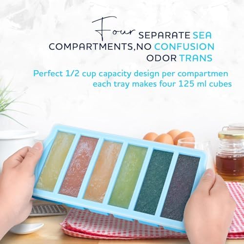 Zip Standing Silicone Freezer Trays with Lid,1-cup Soup Freezer Container large Ice Cube Molds with Reinforced Steel Ring Top for freezing Soup Sauce Broth Leftovers oven Dishwasher -Safe(3-Pack)