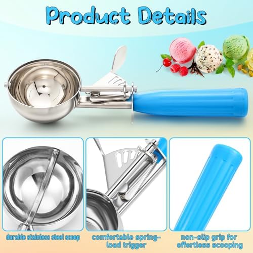 Reallnaive 2 Pcs Ice Cream Scooper with Trigger, 4 oz, Blue