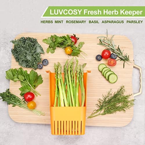 LUVCOSY Fresh Herb Keeper for Refrigerator, Clear BPA-Free Herb Saver, Storage Container for Cilantro, Parsley, Thyme, Mint & Asparagus, Preserver Keeps Fresh Herbs for 3 Times Longer, Orange