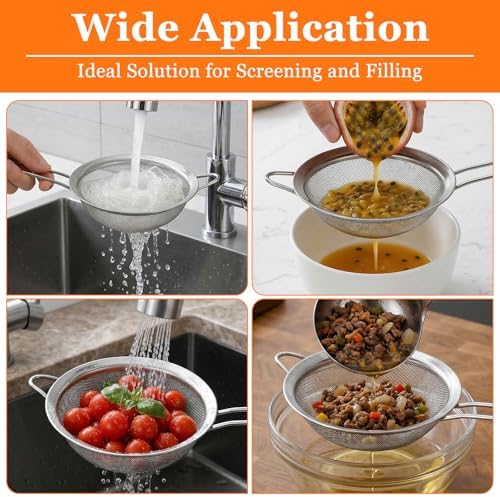 Kenaoeoe 4 PCS Stainless Steel Canning Funnel and Can Strainer Set Wide and Regular Mouth Kitchen Funnels with Fine Mesh Strainers for Kitchen Use