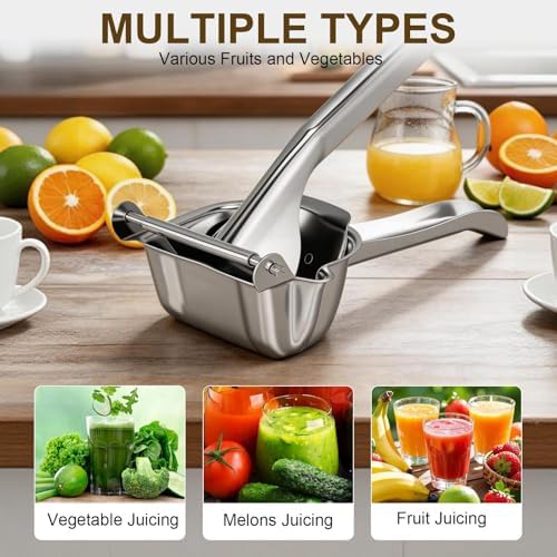 Premium Stainless Steel Manual Juicer - Heavy Duty Citrus Press & Fruit Lemon Squeezer, Effortless Hand Juicer for Oranges, Pomegranates & More, Dishwasher Safe