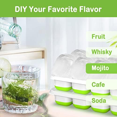 Ice Cube Tray, Silicone Ice Tray with Stackable and Spill-Resistant Lid, Easy Release Ice Cube Trays for Freezer, BPA Free Reusable Ice Trays for DIY Flavor (2 Green)