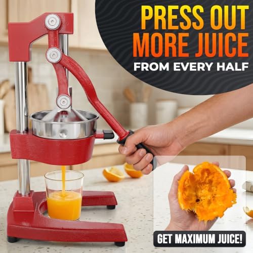 Cast Iron Juicer Hand Press, Heavy-Duty Squeezer (Red)