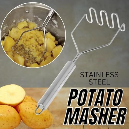 Potato Masher, Premium Stainless Steel Heavy Duty Metal Potato Ricer With Mirror Polish, Masher Kitchen Tool for Avocado, Potatoes, Beans, Meat, Vegetables and Dishwasher Safe.