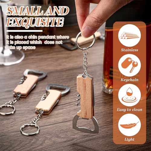 Ziliny 24 Pcs Wine Bottle Opener Keychains Bulk Corkscrew, Brown