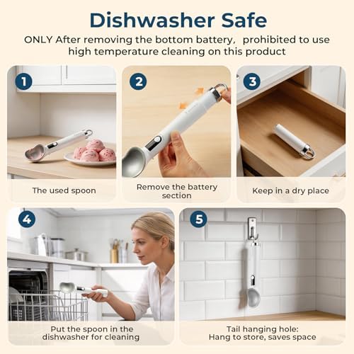 Heated Ice Cream Scoop, Dishwasher Safe,Rechargeable Electric Warming Scooper, ON/OFF Safety Lock Switch,Heats to 158F, Kitchen Tool Nonstick Scooper for Gelato, Frozen & More