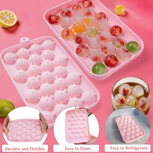 Small Ice Ball Mold, 2Pack Ice Cube Tray with Lid, 25 Cavities Round Flexible Silicone Ice Cube Tray for Freezer, BPA Free Circle Ice Cube Tray for Whiskey, Cocktail, Juice