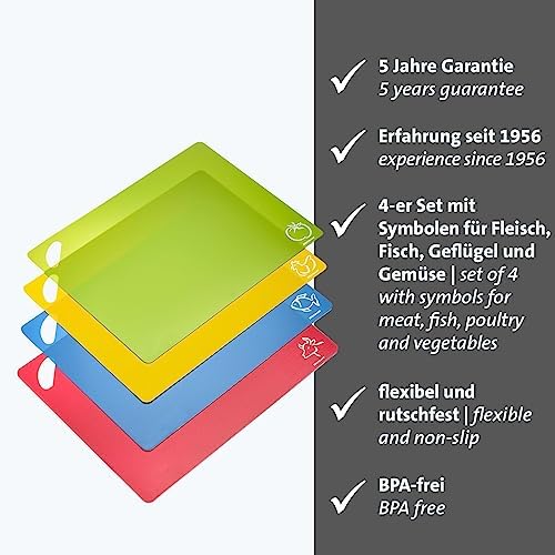 Westmark Practico Cutting Mats - Set of 4 Cutting Boards, Meat, Fish, Vegetables and Poultry, Cutting Mat Dishwasher Safe - Plastic, Set of 4