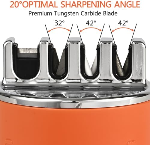 VIRO Compact Suction Kitchen Chef Knife Scissors Sharpener for Straight & Serrated Knives, 4-Stage Knife Sharpening Tool Helps Repair and Restore Blades (Orange)