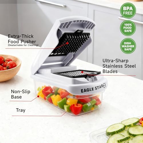EaglestarEX Vegetable Chopper Mandoline Slicer, Food Veggie Chopper, Cheese Grater, Onion Vegetable Cutter with Container, Dicer, Kitchen Gadgets & Essentials, White/black