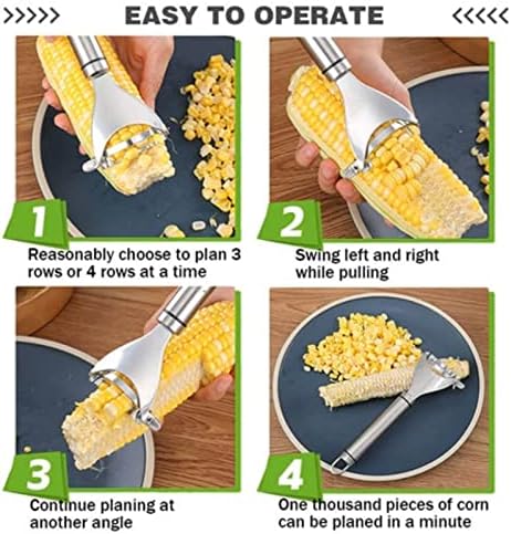 2 Pcs Stainless Steel Corn Peeler,Corn on the Cob Remover Tool,Corn Stripper Corn Sheller Kitchen Tools with Ergonomic Handle, Silver, 6.5X18CM (A169)