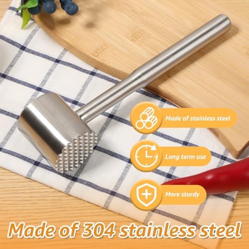 Meat Tenderizer Mallet, 304 Stainless Steel Dual Side Meat Hammer Chicken Pounder, Meat Hammer Tenderizer for Steak Beef Chicken Pork, Kitchen Tool for Cooking - Dishwasher Safe