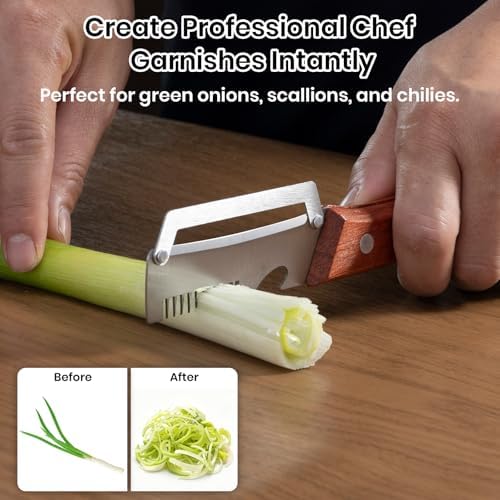 3-in-1 Multifunction Vegetable Peeler with Scallion Slicer & Bottle Opener - Stainless Steel Julienne Shredder for Green Onions, Potatoes & Carrots - Ergonomic Space-Saving Kitchen Gadget (2 Pack)