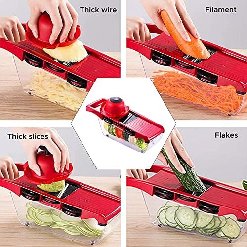 Mandoline slicer Vegetable chopper Multifunctional cutter 6-in-1 for potatoes, tomatoes, garlic, carrots and fruits, Grater Vegetable, Julienne Slicer, Storage Container, Hand Protector, Garlic Peeler