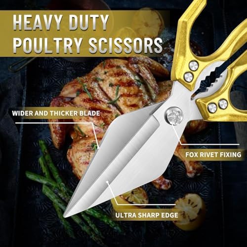 Dream Reach Heavy Duty Poultry Shears for Food with Golden Ergonomic Handle