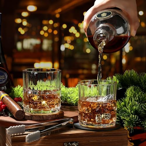 Whiskey Glasses Set with Stainless Steel Cooling Stones, for Men