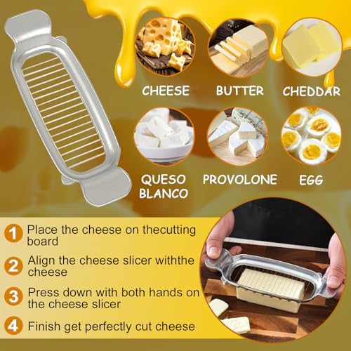 Stainless Steel Butter Slicer Cutter with 2 Butter Knives – Hand Held Ergonomic Butter Cutter for Stick Butter & Soft Cheese, 3 in 1 Easy Butter Spreader Knife for Cold Butter Slicing & Spreading