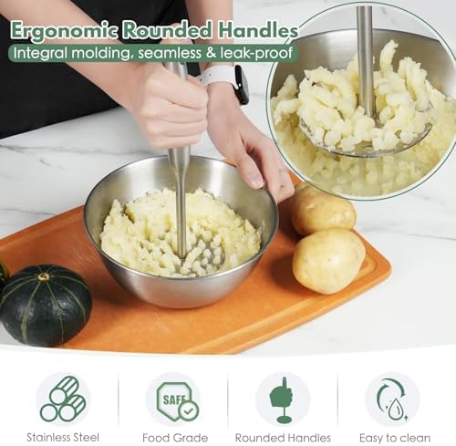 Potato Masher Manual Potato Press for Kitchen Tool,Heavy Duty Stainless Steel Potato Masher Kitchen Tool & Food Masher Potato Smasher Perfect for Bean, Vegetable, Fruits, Avocado, Meat