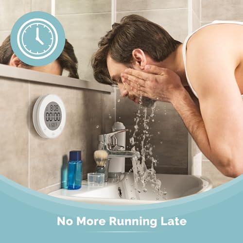KADAMS Shower Clock Waterproof Bathroom Timer – Digital Wall Clock with Countdown, Magnetic Kitchen Clock with Temperature & Humidity, Suction Cup for Kids Shower Spa Cook Bath (Peal)