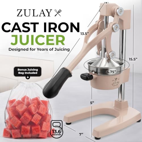 Zulay Kitchen Cast Iron Juicer - Heavy Duty Orange Juicer with Detachable Strainers for Easy Cleaning, Citrus Press for Citrus Fruits, Perfect for Bartenders, Juice Lovers & Health Enthusiasts