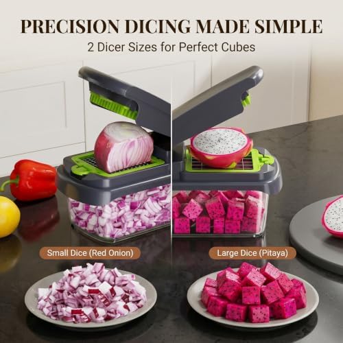 15-in-1 Manual Vegetable Chopper Slicer, Onion Potato Fruit Cutter with Detachable Drain Container & Safe Hand Guard