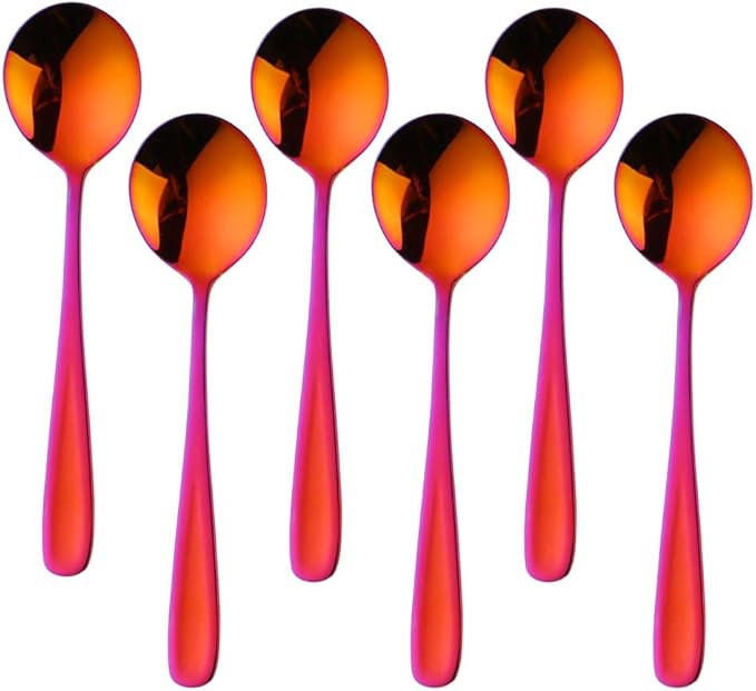 Buyer Star Bouillon Spoon Sets, 7-Inch Round Soup Spoons, Stainless Steel Finished Table Dinner Spoons