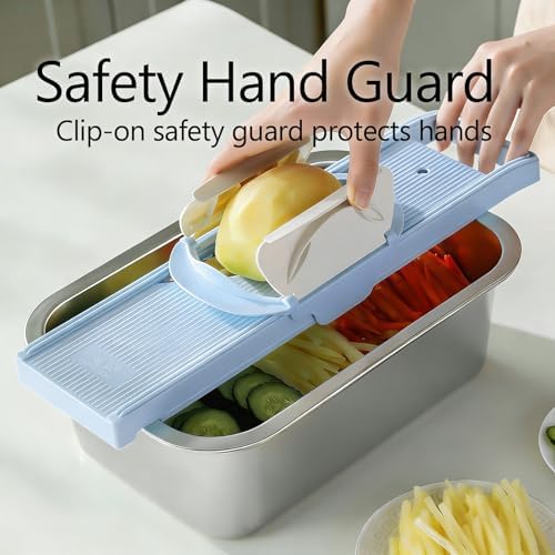 LongJiang S2 Mandoline Slicer Set, Adjustable Thickness, 0.09-0.15 inches (2.5-4 mm), Safety Hand Guard, Adjustable Slicing Shredding, for Cabbage, Potato, Tomato, Carrot, Vegetables and Fruits