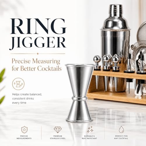 Semderm Cocktail Shaker Set, 26-Piece Premium Mixology Bartender Kit - 18/8 Stainless Steel Bar Set with Bamboo Stand - Includes Mixing Tin, Hawthorne & Mesh Strainer - Professional Gift for Men