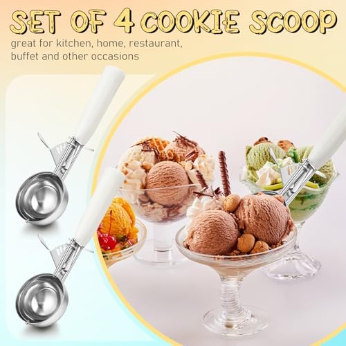 Reallnaive 4 Pcs Ice Cream Scooper with Trigger, 2.65 oz, Ivory