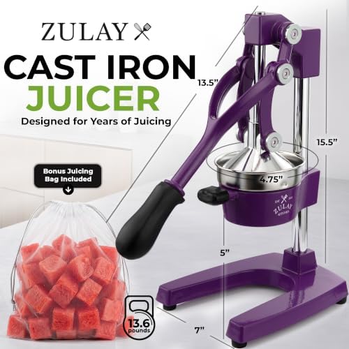 Zulay Kitchen Cast Iron Juicer - Heavy Duty Orange Juicer with Detachable Strainers for Easy Cleaning, Citrus Press for Citrus Fruits, Perfect for Bartenders, Juice Lovers & Health Enthusiasts