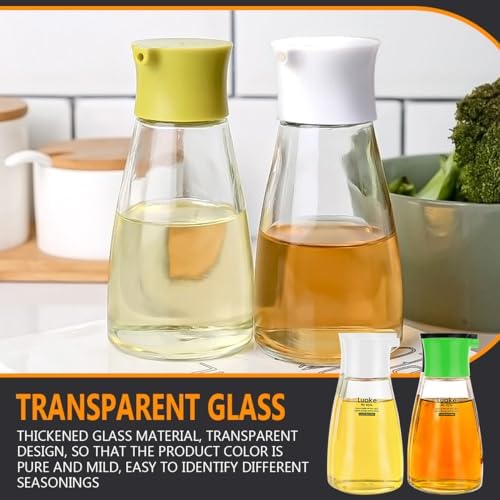 2Pcs Oil Vinegar Dispenser Set Glass Oil and Vinegar Dispenser Clear Oil Dispensing Bottles Seasoning Bottle for Kitchen Cooking Barbecue Supply (White&Green)