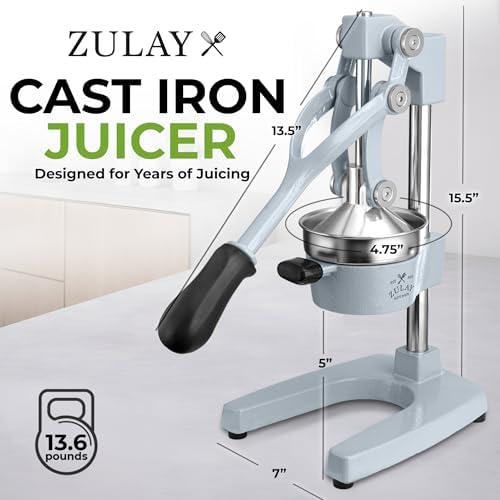 Zulay Kitchen Cast Iron Juicer - Heavy Duty Orange Juicer with Detachable Strainers for Easy Cleaning, Citrus Press for Citrus Fruits, Perfect for Bartenders, Juice Lovers & Health Enthusiasts