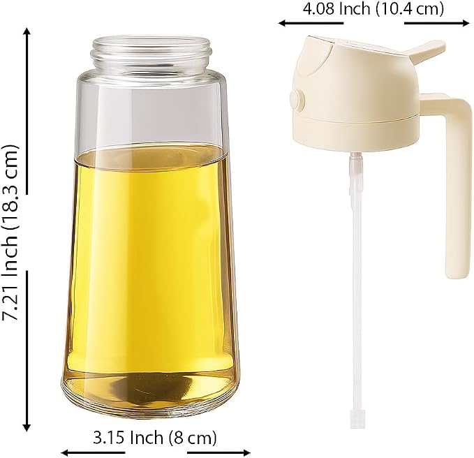 2 in 1 Olive Oil Sprayer & Dispenser Bottle – 470ml/16oz Glass Spray and Pour Oil Bottle for Cooking, Air Fryer, Salad, BBQ – Kitchen Gadgets & Accessories (White)