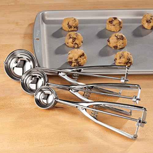Stainless Steel Cookie Scoop with Trigger Set of 3 - Large, Medium,