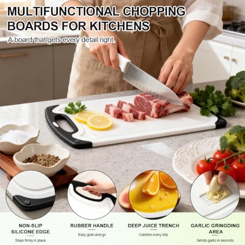 Viretang Dishwasher Safe Cutting Board for Kitchen, 3 Pieces, Grinding Area