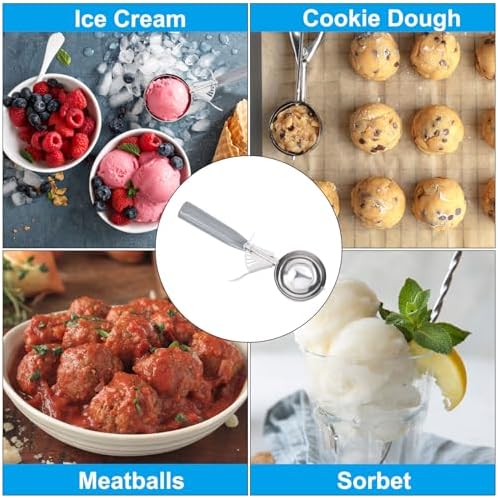 PATIKIL 4 Ounce Ice Cream Scoop with Trigger, Stainless Steel Portion Cookie Scoop with Thumb Trigger for Cookie Dough Cupcake Batter Baking, Grey 120ML