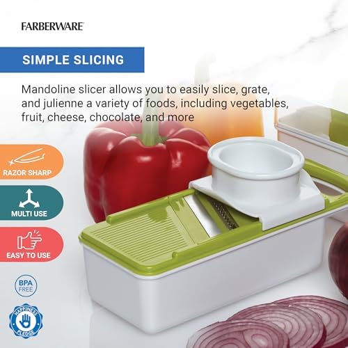 Farberware Professional Mandoline Slicer with Storage Case, White and Green