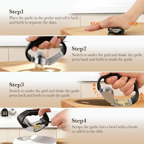 Garlic Press Rocker Stainless Steel Garlic Rocker 2-in-1 Garlic Cutter Garlic Cradle Garlic Press Rocker Kitchen Aid, Small Garlic Grater for Effortless Chopping