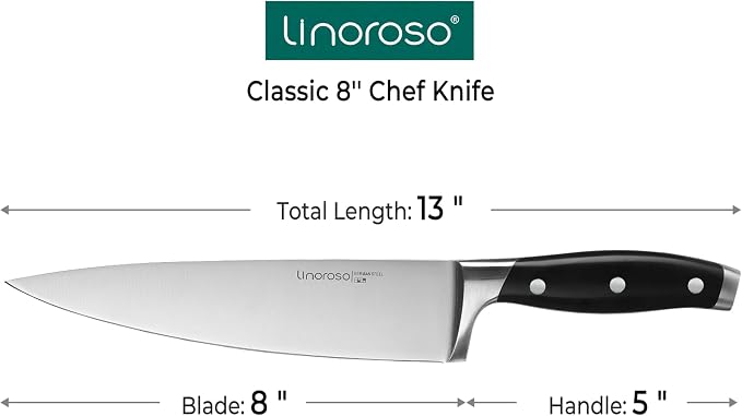 linoroso Chef Knife - Professional Pro Kitchen Knife 8 inch Chef's Knives, German High Carbon Stainless Steel Ultra Sharp Cooking Knife with Full Tang Ergonomic Handle - Classic Series