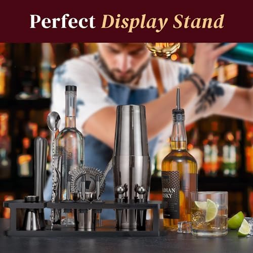 Asani Cocktail Shaker Set Bartender Kit - 24-Piece Home Bartending Kit with Stand and Recipe Booklet - Includes Cocktail Mixer, Corkscrew, Hawthorne Strainer, Double Jigger and More Bartender Tools